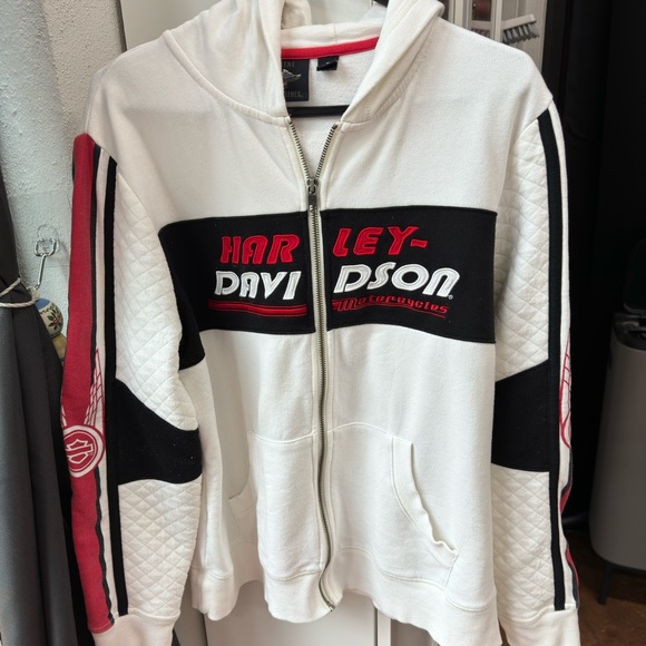 Harley-Davidson Tops - Harley-Davidson Jacquard Quilted Sleeve Hoodie Jacket Women's Size XL 96206-18VW